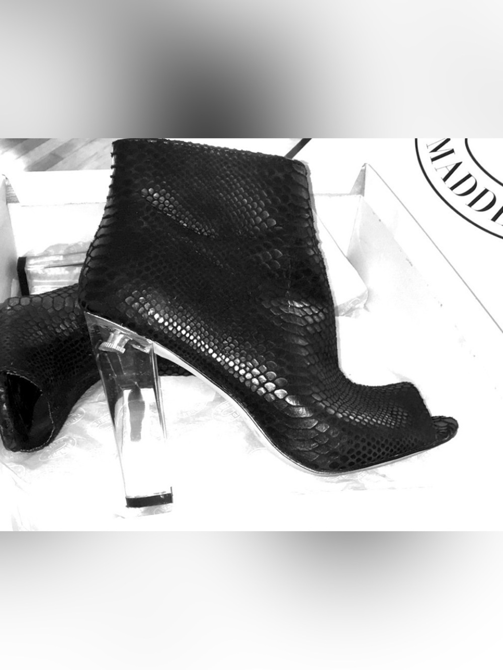 Steve Madden Clear Heel Peep Toe Boots size 8.5